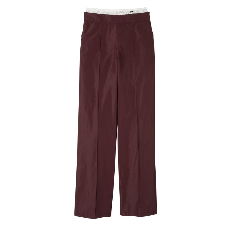 Longchamp Straight pants with patch - Technical taffeta Trousers & shorts Burgundy | DS64-N7YU