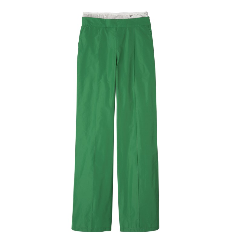 Longchamp Straight pants with patch - Technical taffeta Trousers & shorts Green | CX45-Q6PM