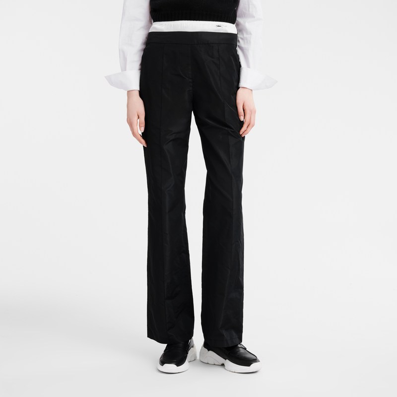 Longchamp Straight pants with patch - Technical taffeta Trousers & shorts Black | KS93-C1QT