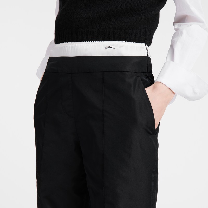 Longchamp Straight pants with patch - Technical taffeta Trousers & shorts Black | KS93-C1QT