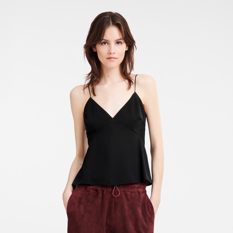 Longchamp Thin strap top - Crepe de Chine Tops & Blouses Black | DJ28-R2FB