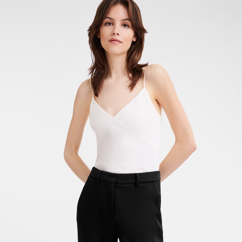 Longchamp Thin strap top - Crepe de Chine Tops & Blouses Ecru | KR10-B3AO