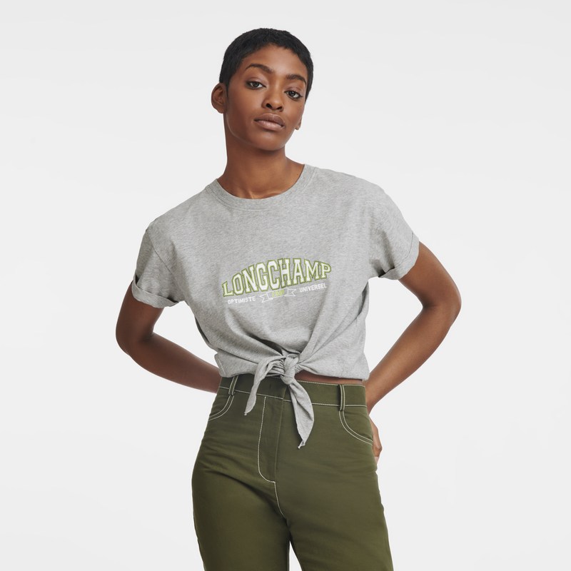 Longchamp Tied T-shirt - Jersey Tops & Blouses Grey | VX07-M9NN