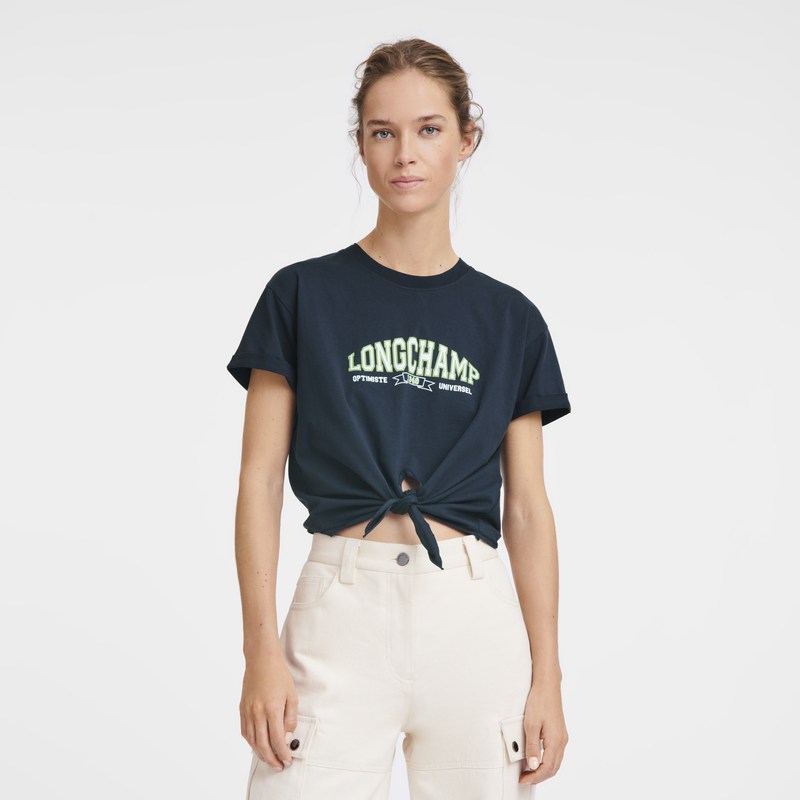 Longchamp Tied T-shirt - Jersey Tops & Blouses Navy | HA72-J3EF