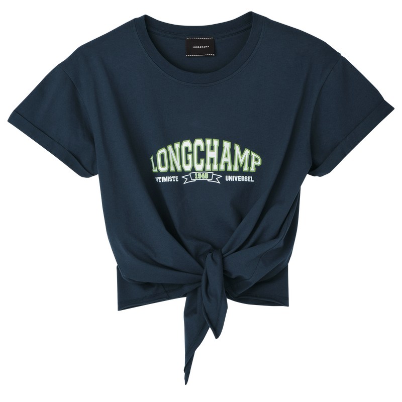 Longchamp Tied T-shirt - Jersey Tops & Blouses Navy | HA72-J3EF