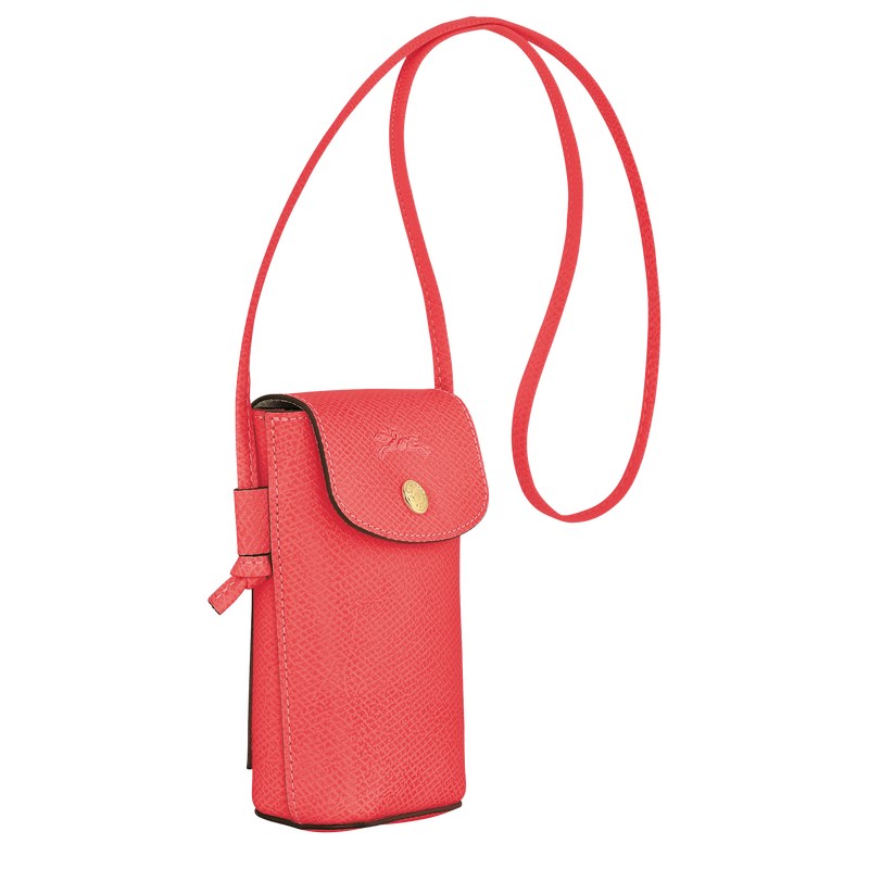 Longchamp Épure Phone case with leather lace - Leather Pouches & Cases Strawberry | NA37-O1BU