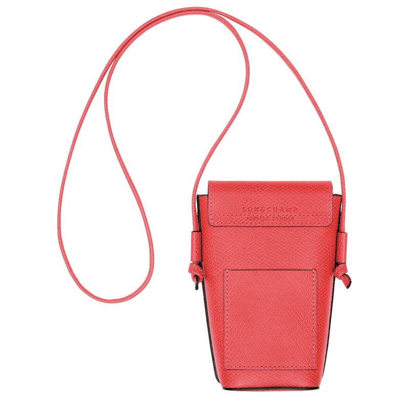 Longchamp Épure Phone case with leather lace - Leather Pouches & Cases Strawberry | NA37-O1BU