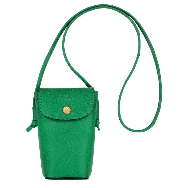 Longchamp Épure Phone case with leather lace - Leather Pouches & Cases Green | PZ66-B5DX