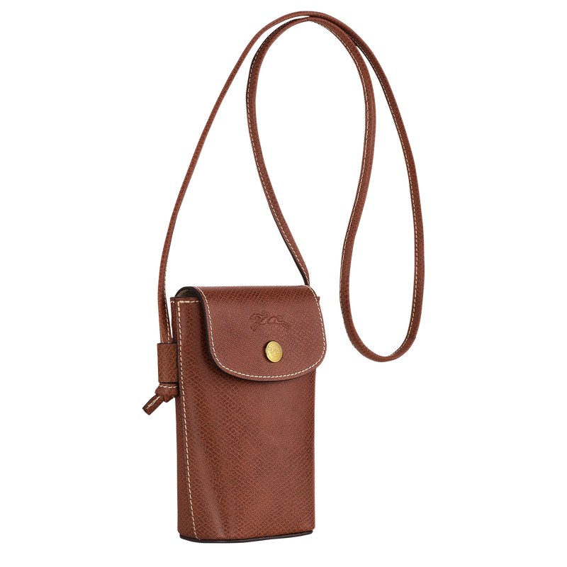 Longchamp Épure Phone case with leather lace - Leather Pouches & Cases Brown | AR23-T1KZ