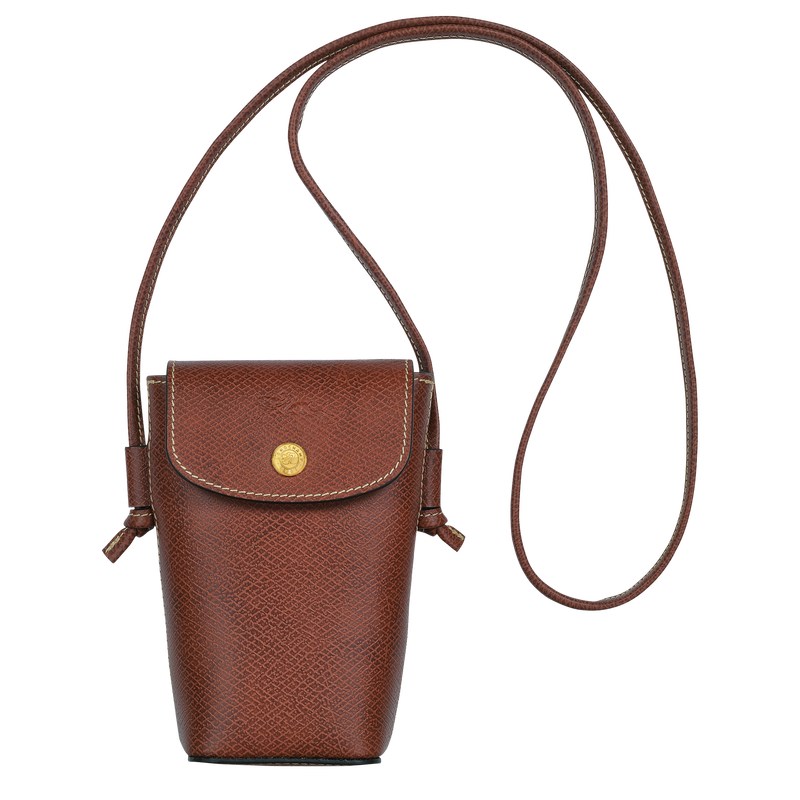 Longchamp Épure Phone case with leather lace - Leather Pouches & Cases Brown | AR23-T1KZ